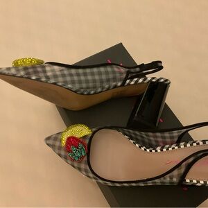 Betsey Johnson Black and Yellow Checkered Slingback Heels